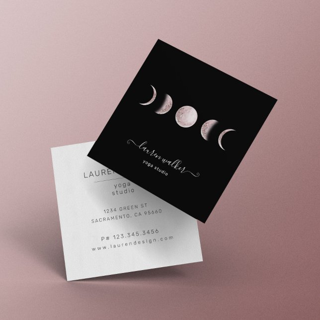 Tarjeta De Visita Cuadrada Rubor Pink Moon Phases Yoga Studio Business Card (Subido por el creador)