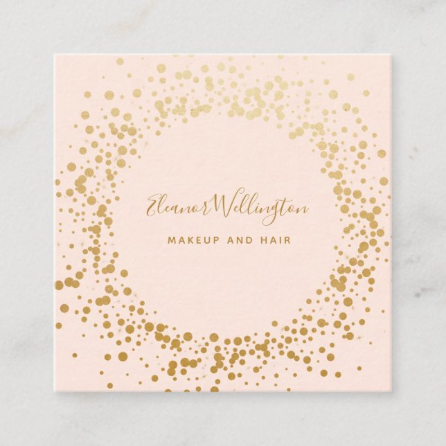Tarjeta De Visita Cuadrada Rubor Pink Ombre Gold Confetti Dots Creative (Anverso)