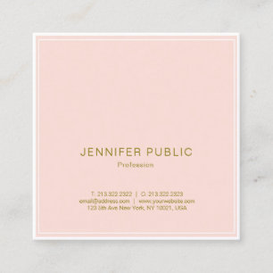 Tarjeta De Visita Cuadrada Rubor Profesional Pink Gold Elegant Luxury Plain