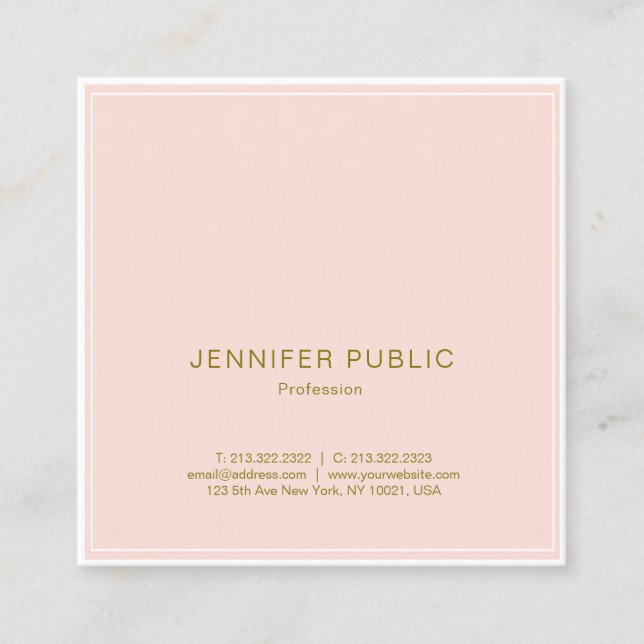 Tarjeta De Visita Cuadrada Rubor Profesional Pink Gold Elegant Luxury Plain (Anverso)