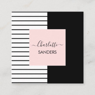 Tarjeta De Visita Cuadrada Rubor rosa blanco negro elegante cuadrado negocios