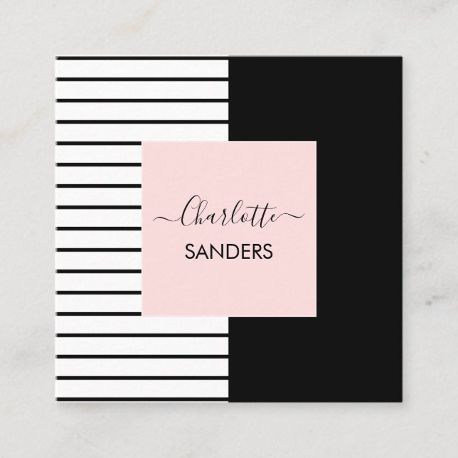 Tarjeta De Visita Cuadrada Rubor rosa blanco negro elegante cuadrado negocios (Anverso)