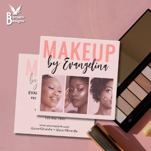 Tarjeta De Visita Cuadrada Rubor Rosa Escritura 3 Foto Maquillaje