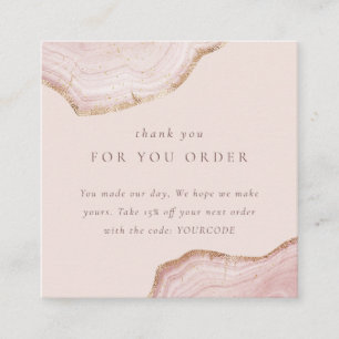 Tarjeta De Visita Cuadrada Rubor Rosa Gold Agate Gracias Por El Descuento De