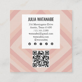 Tarjeta De Visita Cuadrada Rubor Rosa Minimalista Strips QR Medios Sociales