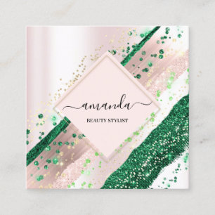Tarjeta De Visita Cuadrada Rubor rosa Rosa con logotipo de maquillaje de bell