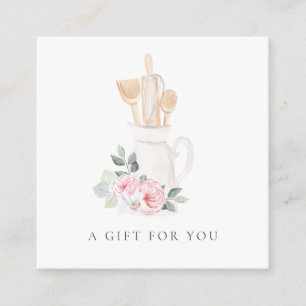 Tarjeta De Visita Cuadrada Rubor Utensils Catering Floral Gift Certificate