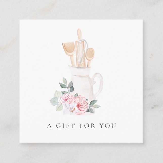Tarjeta De Visita Cuadrada Rubor Utensils Catering Floral Gift Certificate (Anverso)