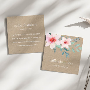 Tarjeta De Visita Cuadrada Rubor y Sage Floral Kraft