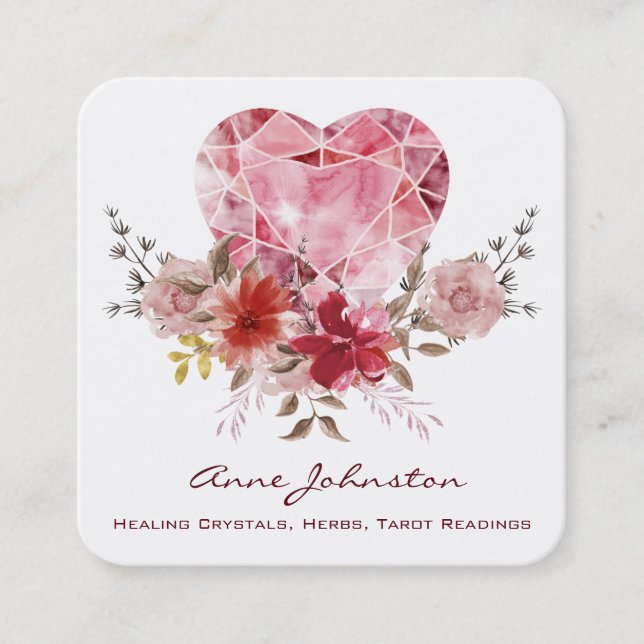 Tarjeta De Visita Cuadrada Ruby Heart and Flowers Square Business Card (Anverso)