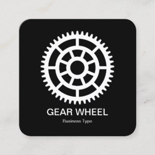 Tarjeta De Visita Cuadrada Rueda de engranaje 03 - Blanco sobre negro