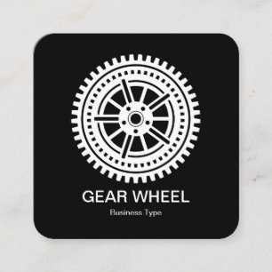 Tarjeta De Visita Cuadrada Rueda de engranaje 04 - Blanco sobre negro