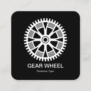 Tarjeta De Visita Cuadrada Rueda de engranaje 05 - Blanco sobre negro
