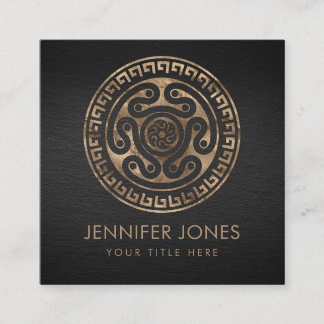 Tarjeta De Visita Cuadrada Rueda de Hecate Negra y Oro (Anverso)