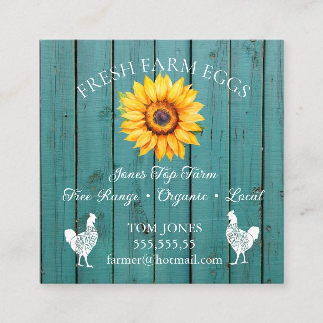 Tarjeta De Visita Cuadrada Rustic Chicken Egg Farmer Business Card | Poultry  (Anverso)