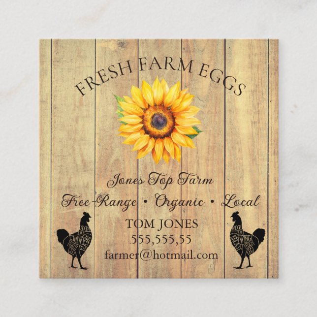 Tarjeta De Visita Cuadrada Rustic Chicken Egg Farmer Business Card | Poultry  (Anverso)