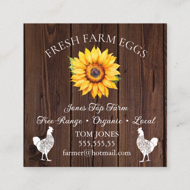 Tarjeta De Visita Cuadrada Rustic Chicken Egg Farmer Business Card | Poultry  (Anverso)