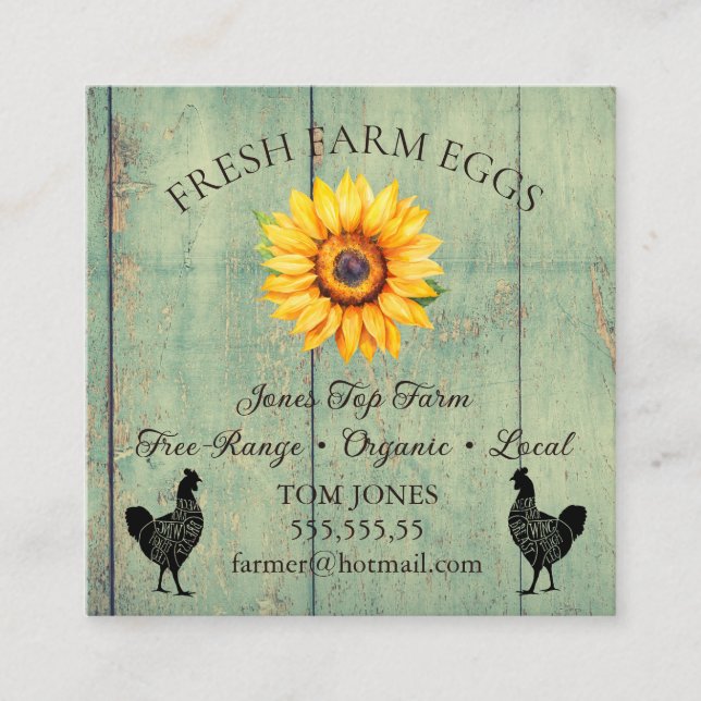 Tarjeta De Visita Cuadrada Rustic Chicken Egg Farmer Business Card | Poultry  (Anverso)