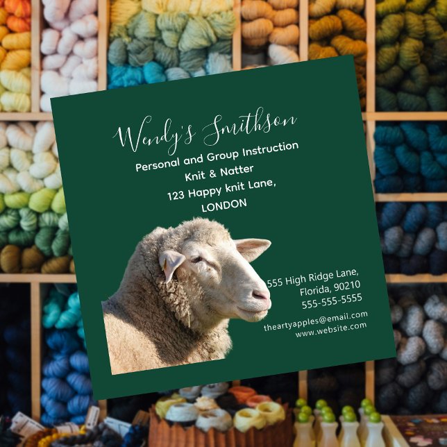 Tarjeta De Visita Cuadrada Rustic Knitting Teacher Business Card | Wool Yarn  (Subido por el creador)