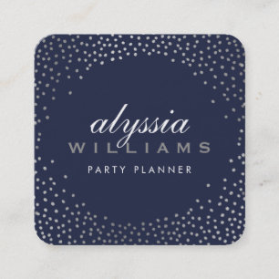 Tarjeta De Visita Cuadrada RUSTIC MINI CONFETTI lindo lujo azul marino plata