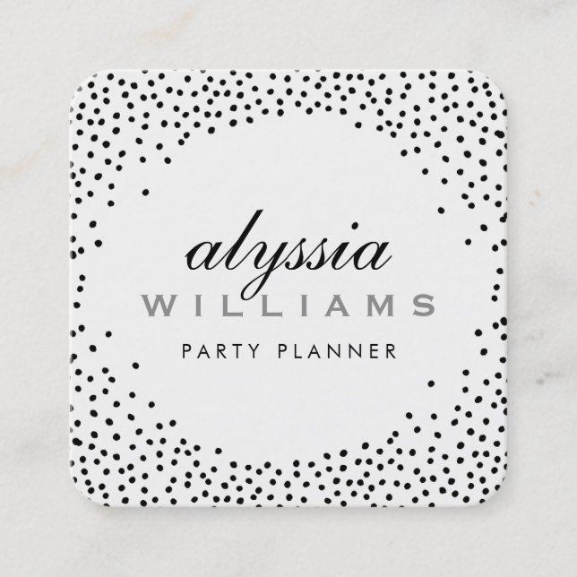 Tarjeta De Visita Cuadrada RUSTIC MINI CONFETTI lindo lujo halo blanco negro (Anverso)