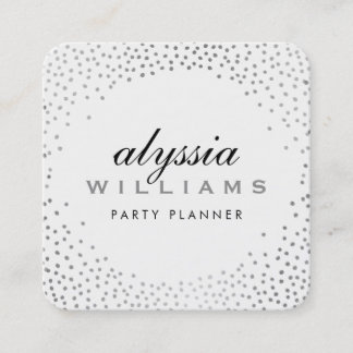 Tarjeta De Visita Cuadrada RUSTIC MINI CONFETTI lindo lujo halo plata spot