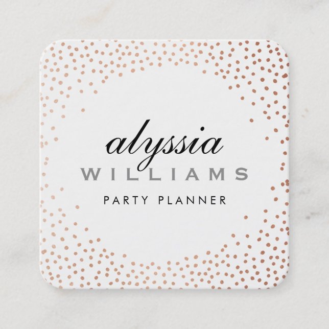 Tarjeta De Visita Cuadrada RUSTIC MINI CONFETTI lindo Relieve metalizado de c (Anverso)