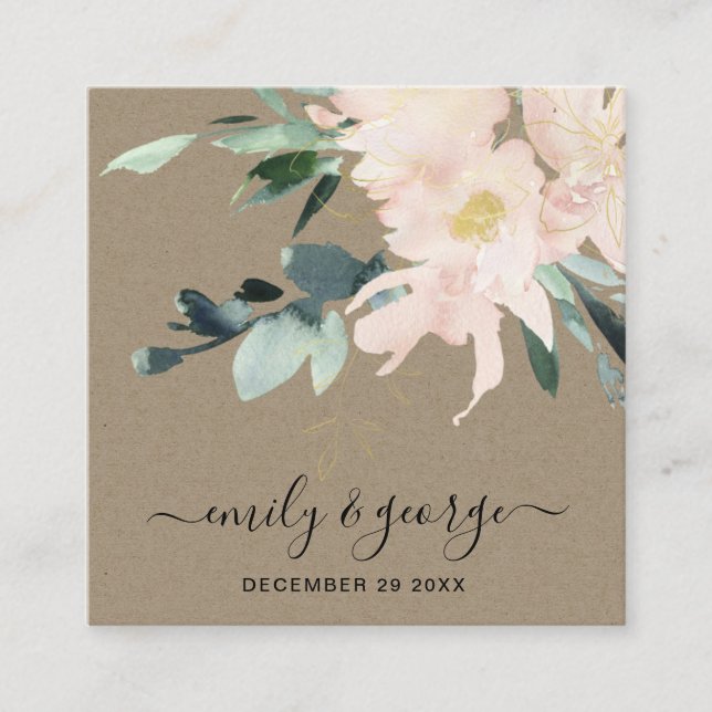 TARJETA DE VISITA CUADRADA RUSTIC RUBOR KRAFT FLORAL BODA SITIO WEB RSVP (Anverso)