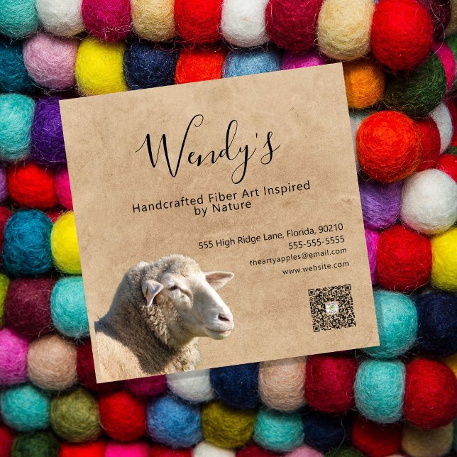 Tarjeta De Visita Cuadrada Rustic Sheep Wool Fiber Designer Business Card (Subido por el creador)