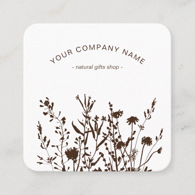 Tarjeta De Visita Cuadrada Rustic Wild Flowers Earthy Floral Sketches Logo (Anverso)
