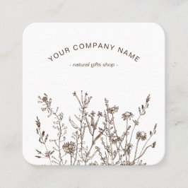 Tarjeta De Visita Cuadrada Rustic Wild Flowers Earthy Floral Sketches Logo