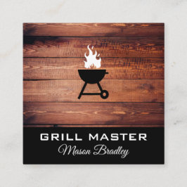 Tarjeta De Visita Cuadrada Rustic Wood Utensils bbq grill master