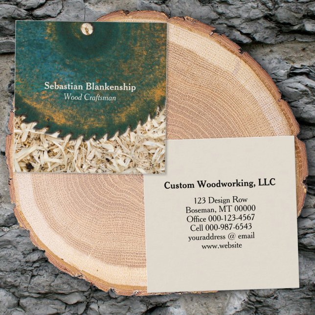 Tarjeta De Visita Cuadrada Rústica Circular Verde vio madera de aserrín (Subido por el creador)