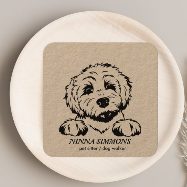 Tarjeta De Visita Cuadrada Rústica foto de Cute Pet Care Sitter Dog Walker (Subido por el creador)