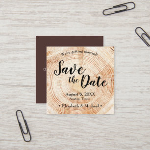 Tarjeta De Visita Cuadrada Rústica personalizada Salven la fecha Madera impre