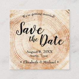 Tarjeta De Visita Cuadrada Rústica personalizada Salven la fecha Madera impre