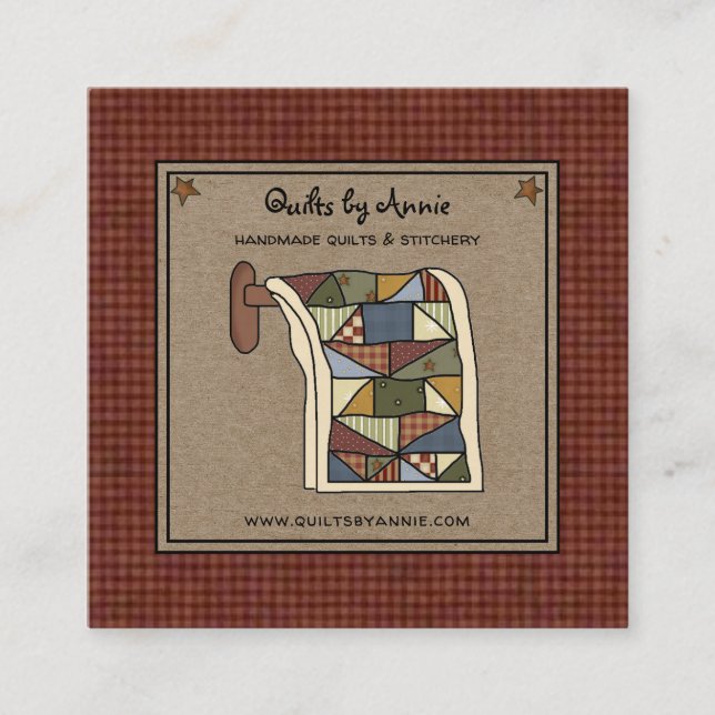 Tarjeta De Visita Cuadrada Rústico País Quilter Stitcher Artesanía hecha a ma (Anverso)