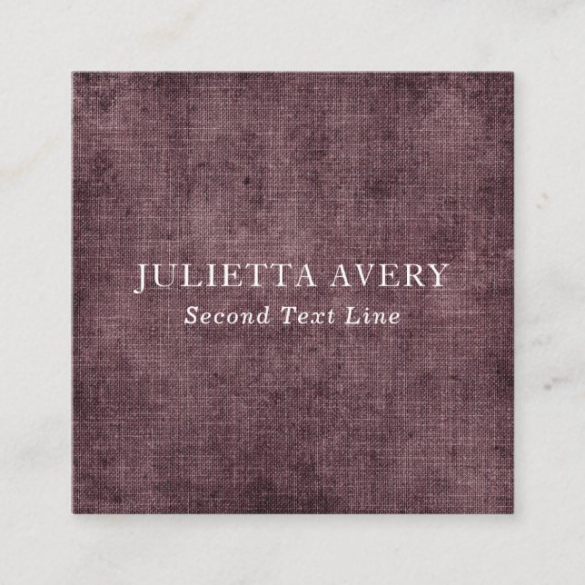 Tarjeta De Visita Cuadrada Rústico Purple Wine Linen Textura Profesional (Anverso)