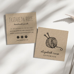 Tarjeta De Visita Cuadrada Rústico Yarn   Kraft
