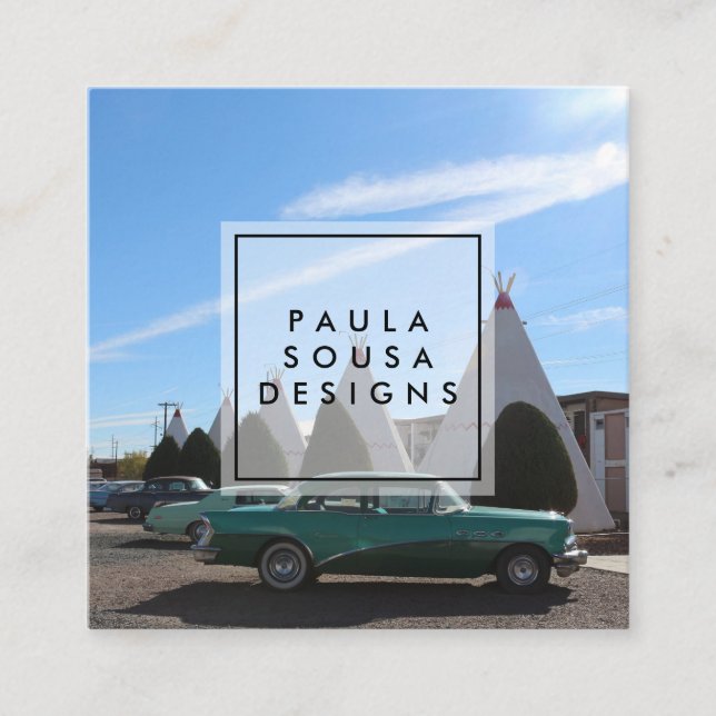 Tarjeta De Visita Cuadrada Ruta 66 TeePee Viaje Retro Viaje Turismo (Anverso)