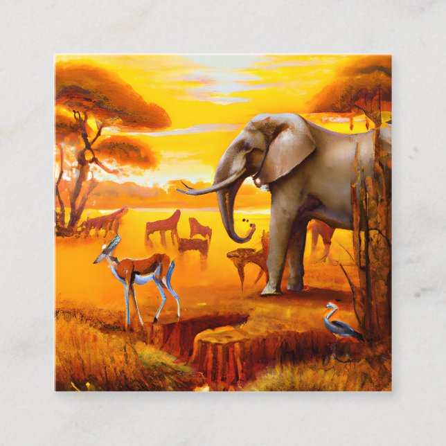 Tarjeta De Visita Cuadrada Safari, atardeceres africanos y animales salvajes (Anverso)
