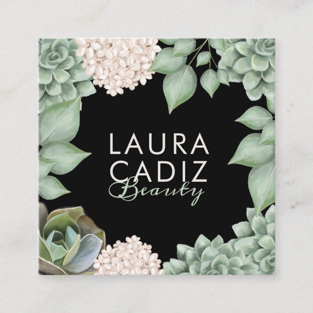 Tarjeta De Visita Cuadrada Sage Green Moda Country Floral & Foliage Frame (Anverso)