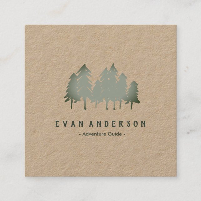Tarjeta De Visita Cuadrada Sage Green Pine Trees Woods (Anverso)