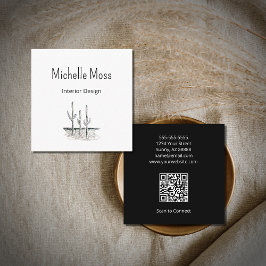 Tarjeta De Visita Cuadrada Saguaro Cactus Simple Desert código QR