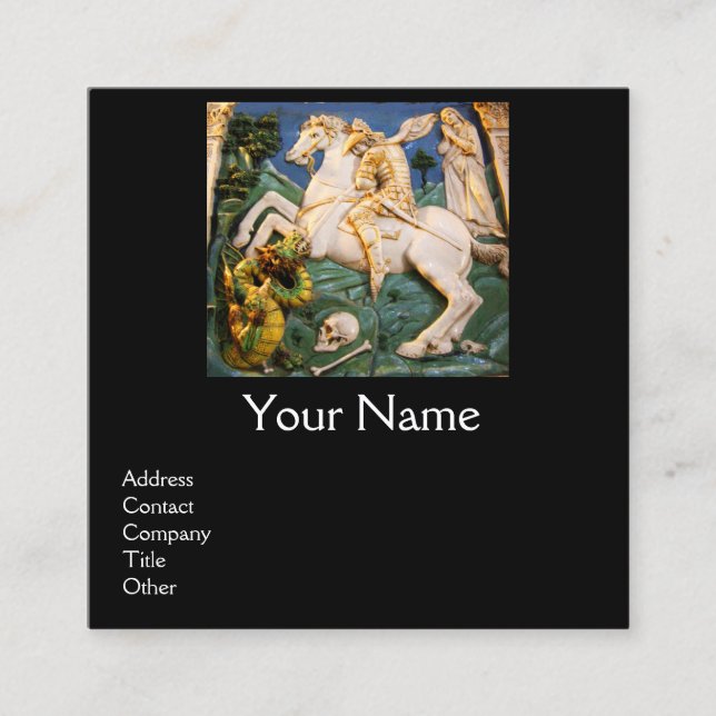 Tarjeta De Visita Cuadrada Saint George, Dragon y Princesa Negra (Anverso)