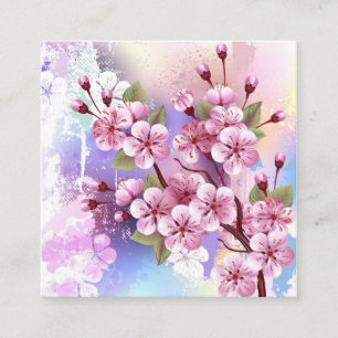 Tarjeta De Visita Cuadrada Sakura rosa sobre fondo de pintura