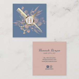 Tarjeta De Visita Cuadrada Salón Botánico Dusty Blue & Pink de Estilo Cabel