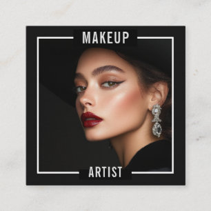 Tarjeta De Visita Cuadrada Salón de Artista de Maquillaje Elegante Lujo Negro