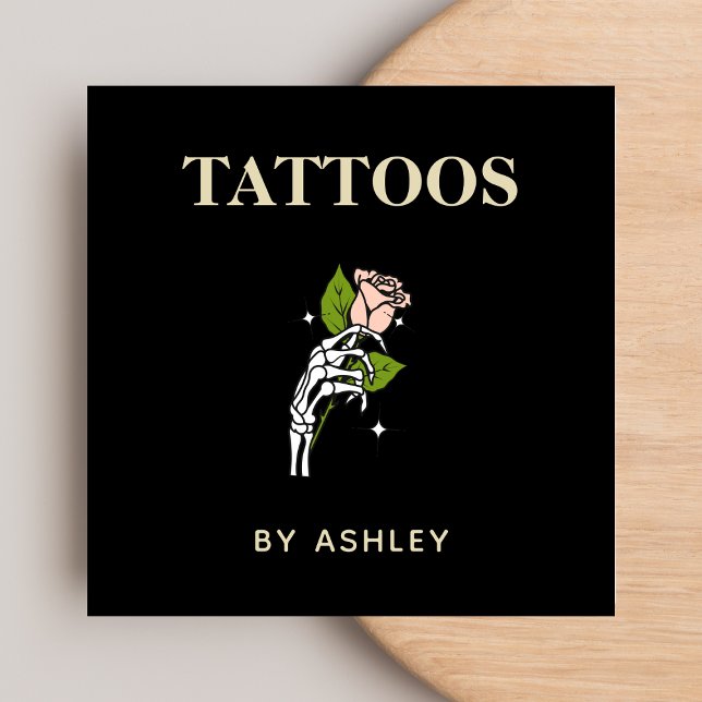 Tarjeta De Visita Cuadrada Salón de artistas del tatuaje - Mano de esqueleto  (Subido por el creador)