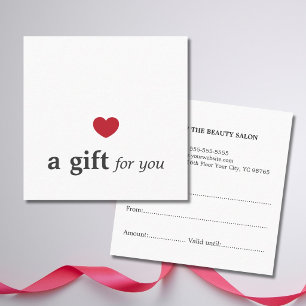 Tarjeta De Visita Cuadrada Salón de Belleza Blanco Corazón Rojo Simple Elegan